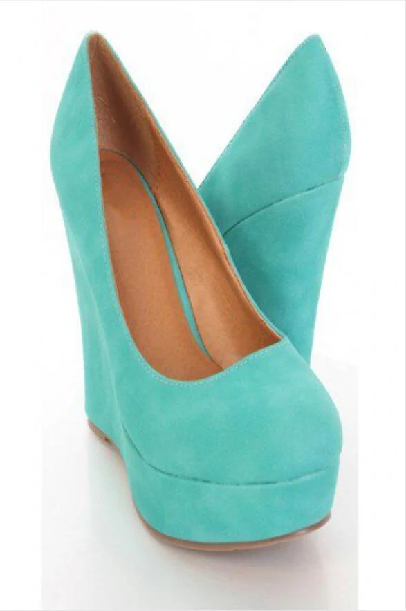Turquoise Wedge Pumps - Suede Vdcoo