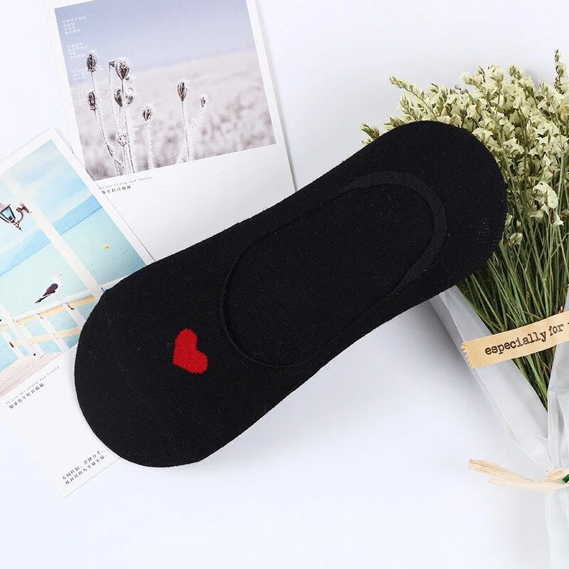Sock Slippers Womens Cotton Soft Solid Heart Kawaii Invisible High Elasticity Breathable Womens Deodorant Lovely Anti-skid Chic