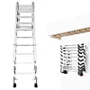 [US Local Warehouse] Wall-Mounted Folding Stairs Attic Ladder Pull Down System with Handrails Retractable Loft Ladder for Indoor/Storehouse/Basement 600lbs Capacity