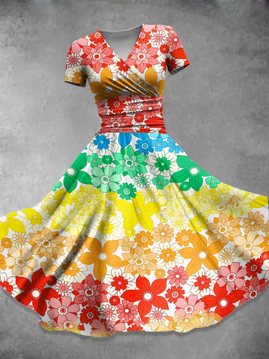 Gradient  Flower Art  Print Casual Dress