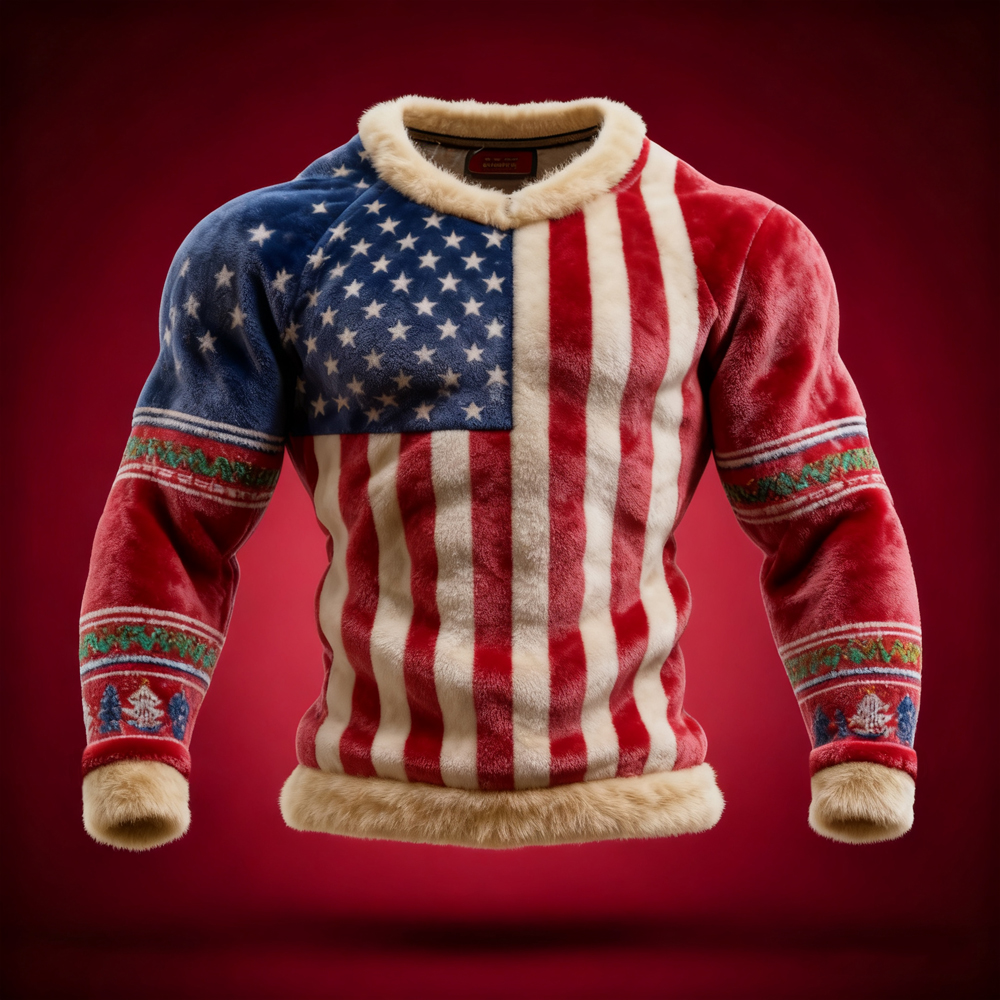 Men's American Flag Inspired Christmas Cozy Plush Sweatshirt elevenforest