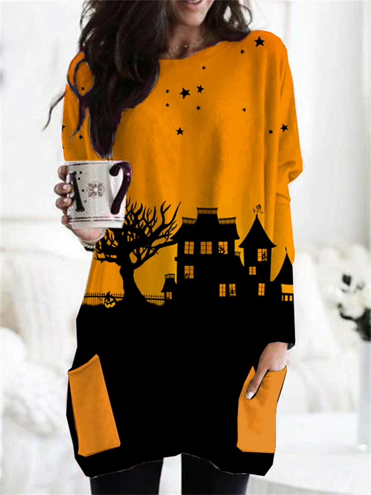 Vefave Vefave Vefave Halloween Scary Haunted House Comfy Tunic Shirt
