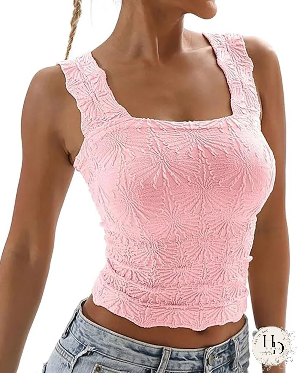 Top sin mangas con tirantes gruesos de jacquard floral