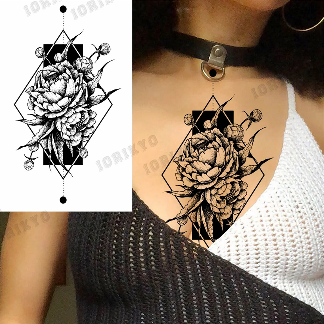 Black Lion Wolf Temporary Tattoos For Men Adult Forest Rose Compass Warrior Fake Tattoo Washable Body Art Painting Tatoo Sticker