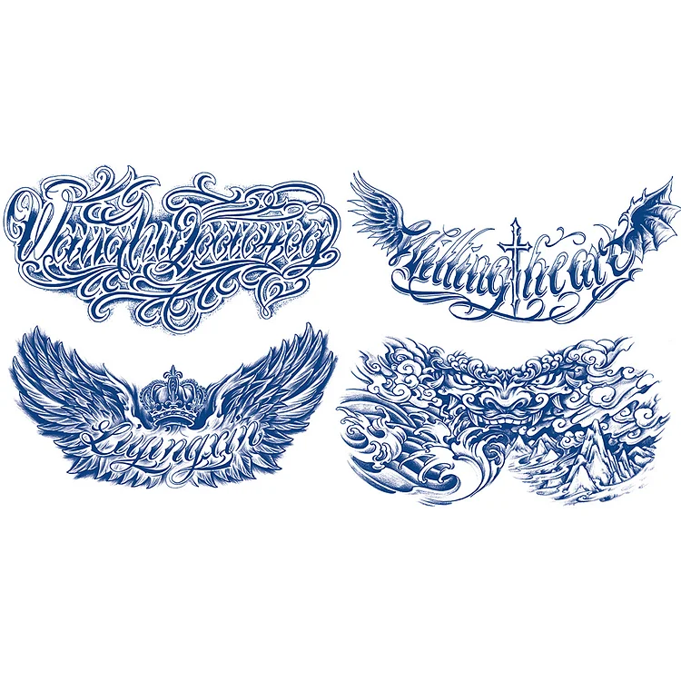 4 Sheets Art Letters Chest Shoulder Semi Permanent Tattoos