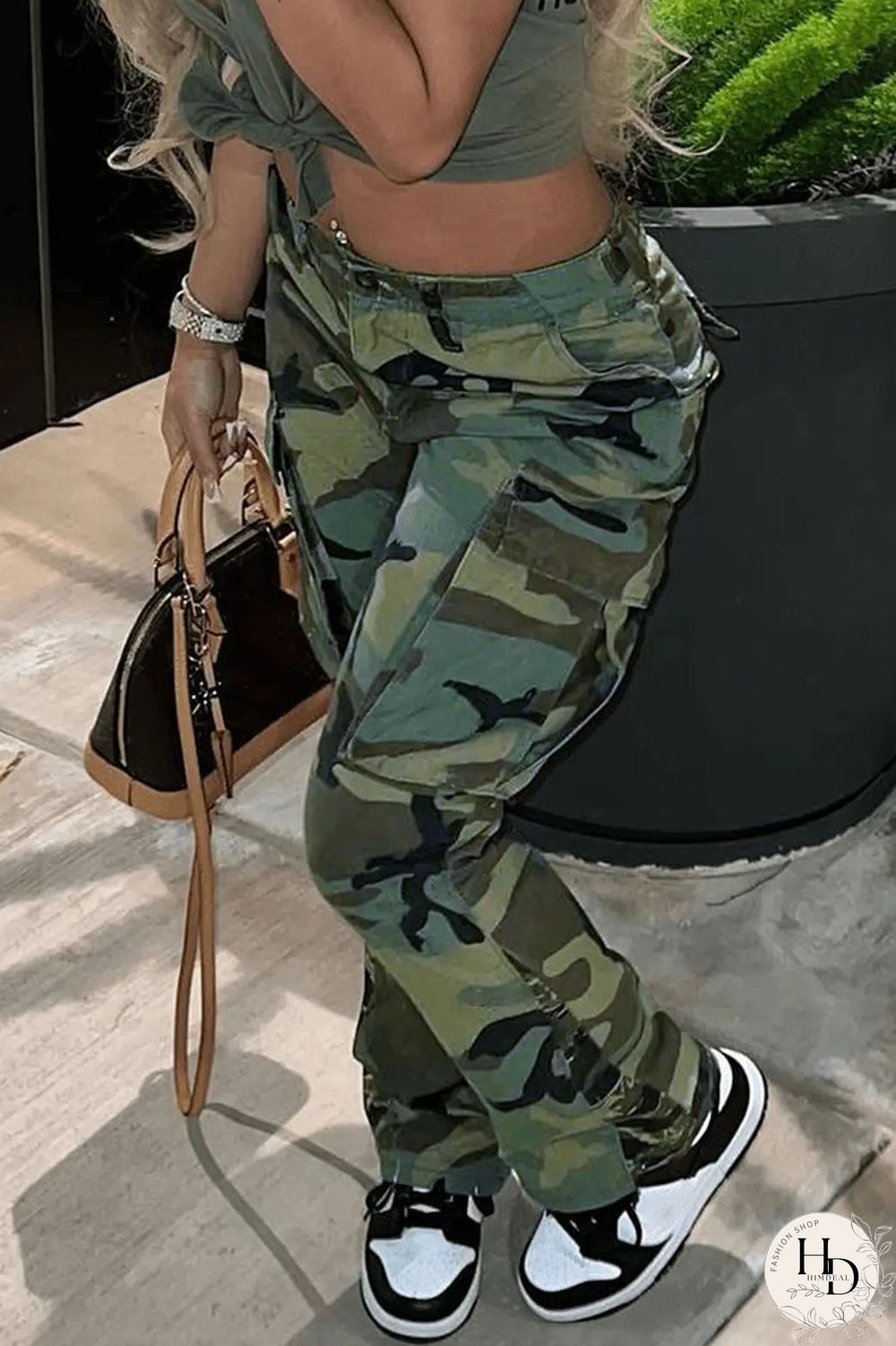 Camouflage Casual Print Camouflage Print Patchwork Plus Size