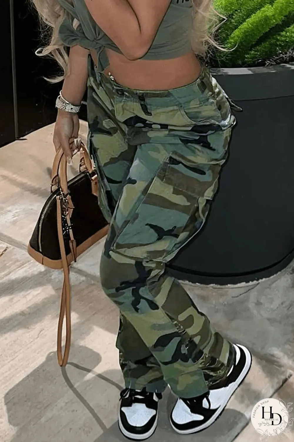 Camouflage Casual Print Camouflage Print Patchwork Plus Size