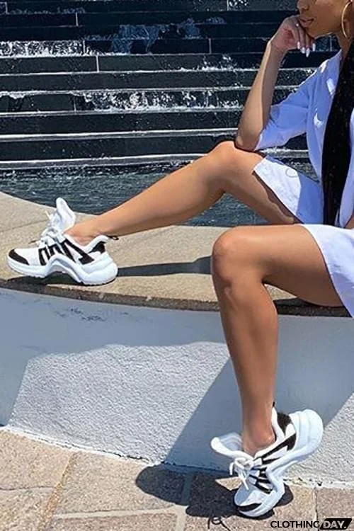 Chunky Mesh Two Tone Lace Up Sneakers