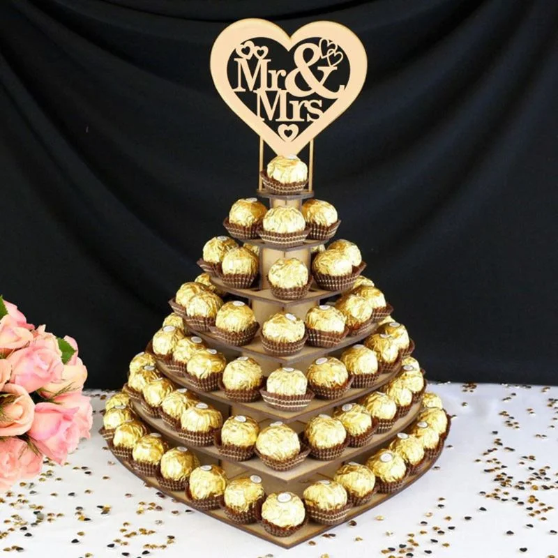 Mr & Mrs / I Love You Wooden Chocolate Candy Heart Wedding Centrepiece Display Stand Holder For Wedding Decoration