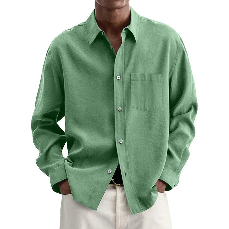 Men's Casual Cotton Blend Lapel Loose Long Sleeve Shirt
