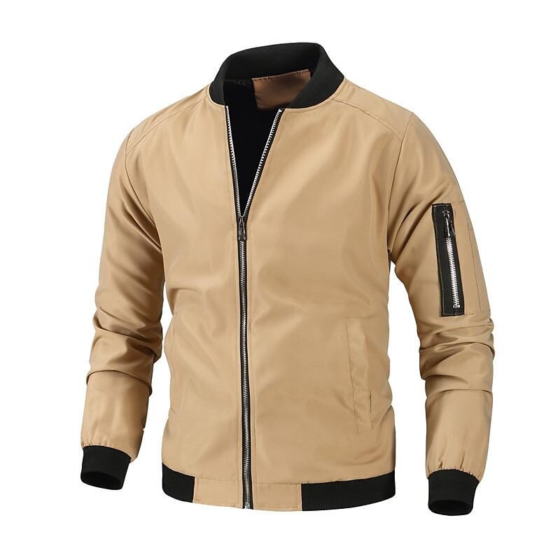 Rogoman Men's Solid Color Zip-up Bomber Jacket