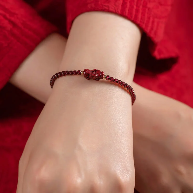 Cinnabar PiXiu Blessing Calm String Bracelet