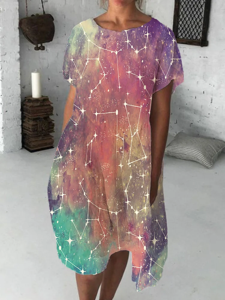 Universe Galaxy Geometric Pattern Art Midi Dress