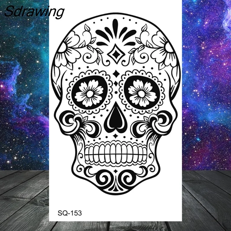 Sdrawing Butterfly Anchor Lion Wolf Temporary Tattoos For Women Men Skeleton Whale Elephant Fake Tattoo Neck Arm Hands Small Tatoo