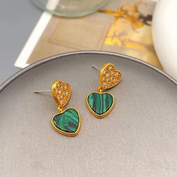 Double Love Diamond Malachite Earrings