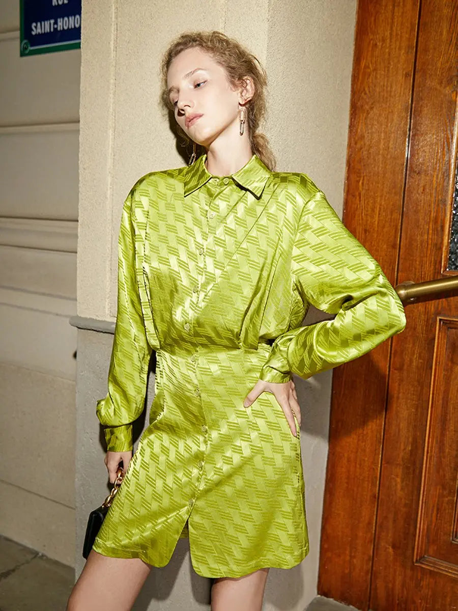 Turndown Collar Rhombus Pattern Short Dress