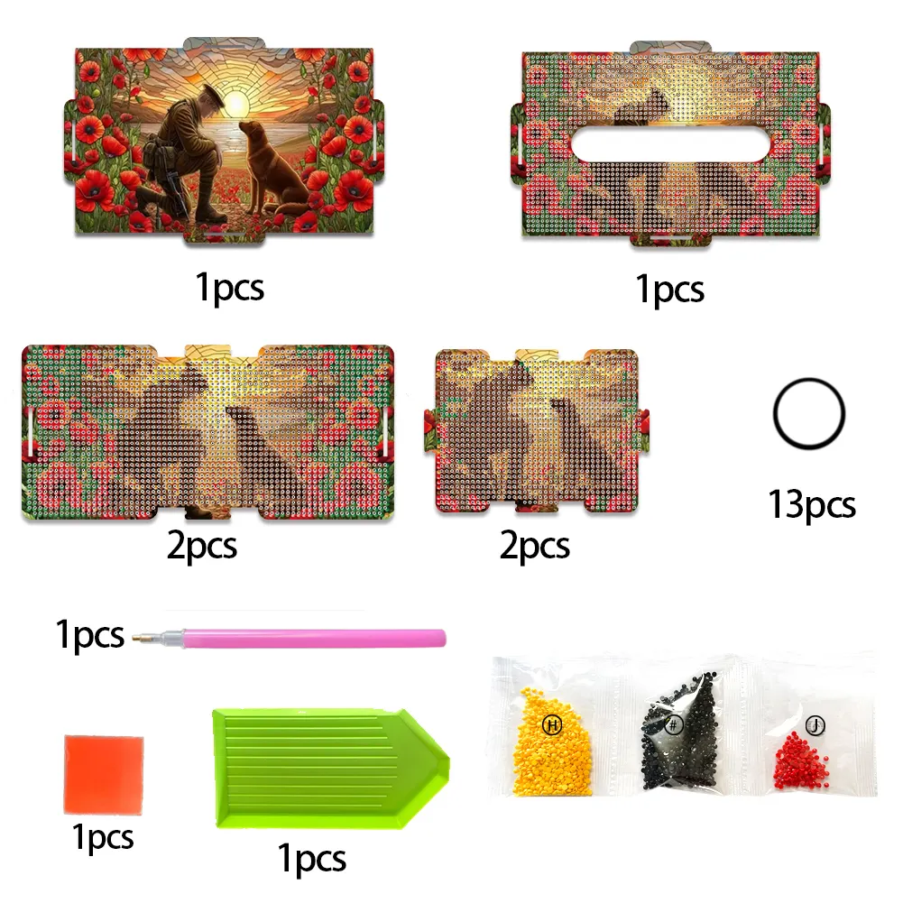Soldier and Dog Diamond Painting Tissue Box Wood Diamond Art Tissue Storage Box