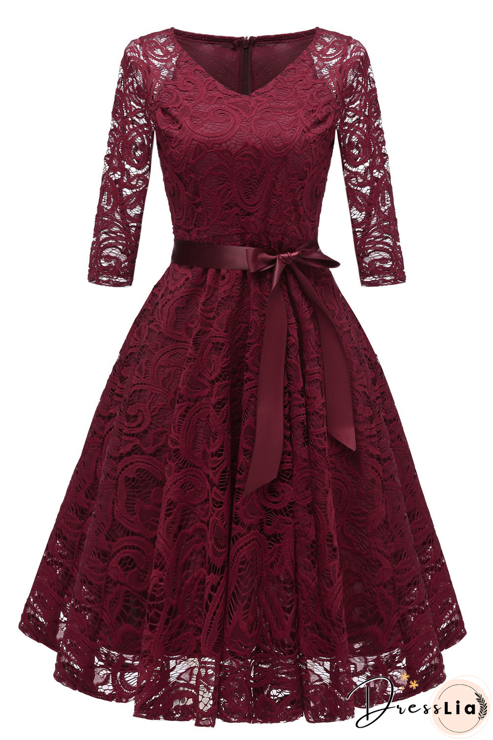 Elegant Dark Navy Lace A-Line Cocktail Party Dress