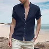 Gioiacombo™ Camicia a maniche corte in lino con colletto alla coreana estivo da uomo