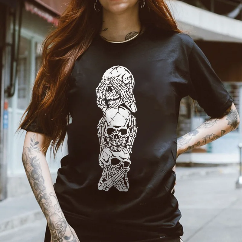 I See Nothing Skull Printed Women's T-shirt -  