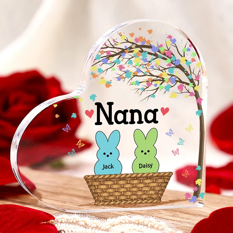 2 Names-Personalized Acrylic Heart Keepsake Custom Names Bunny Acrylic plaque  Ornaments Gifts for Mum/Nan/Nana