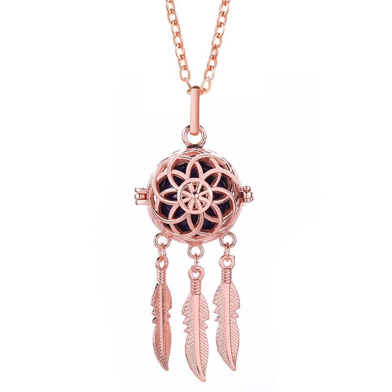 Mexican Bell Feather Tassel Necklace Music Ball Women Aromatherapy Essential Oil Diffuser Exquisite Ornament