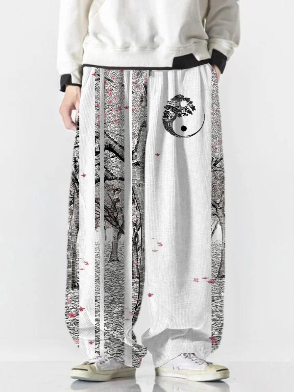 Men's Cherry Blossom Tree Balanced Color Block Art Print Casual Pants