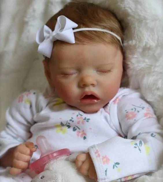  17" Lifelike Fowler Reborn Baby Doll Girl Sleeping Open Mouth Newborn Silicone Baby Doll,With Pacifier and Bottle - Reborndollsshop®-Reborndollsshop®