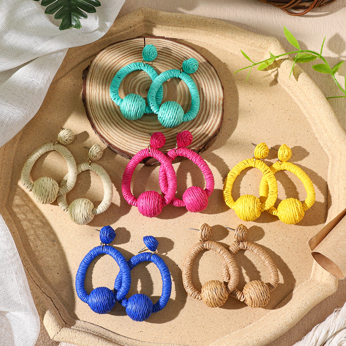 Women's Holiday Bohemian Style Raffia Hand-woven Earrings