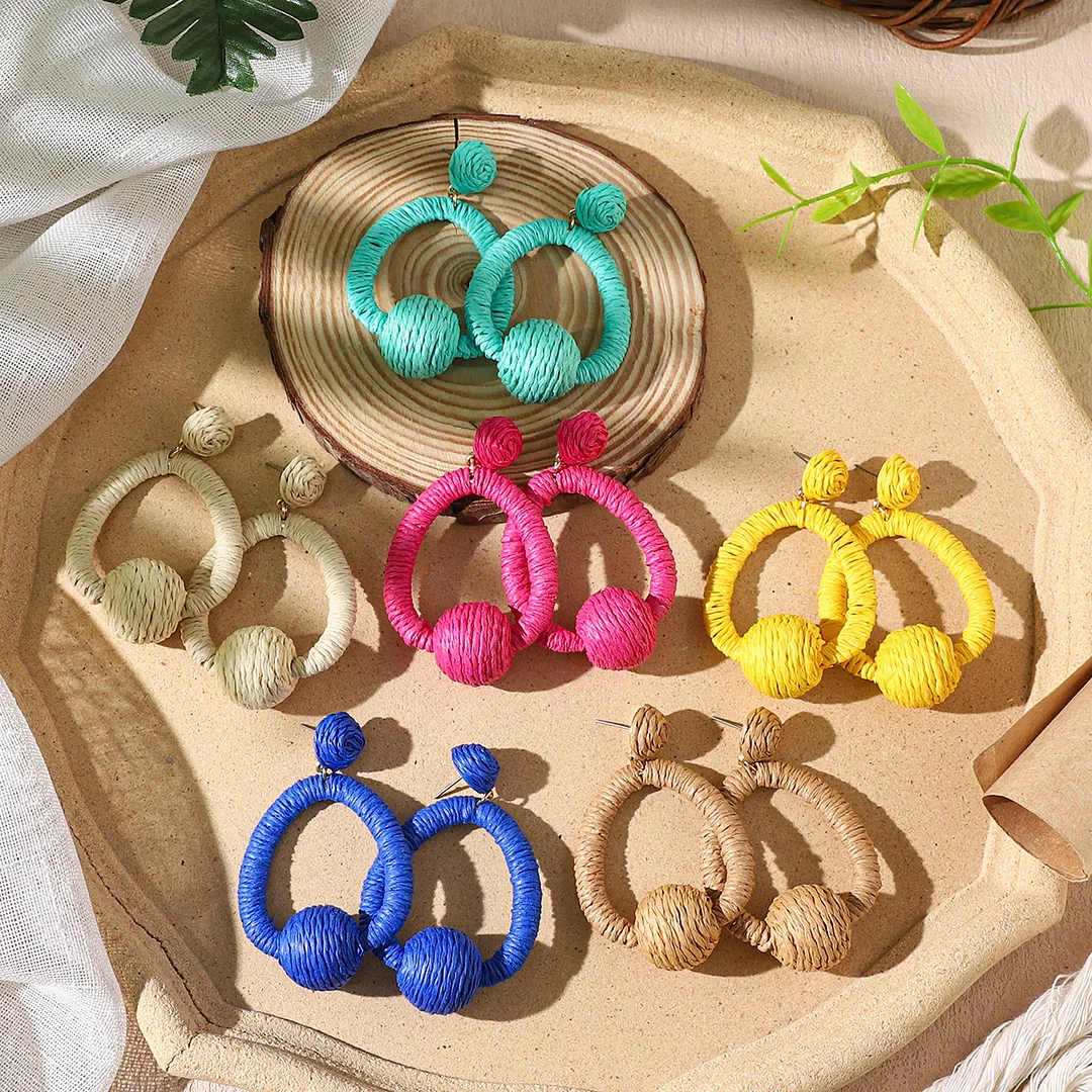 Women's Holiday Bohemian Style Raffia Hand-woven Earrings