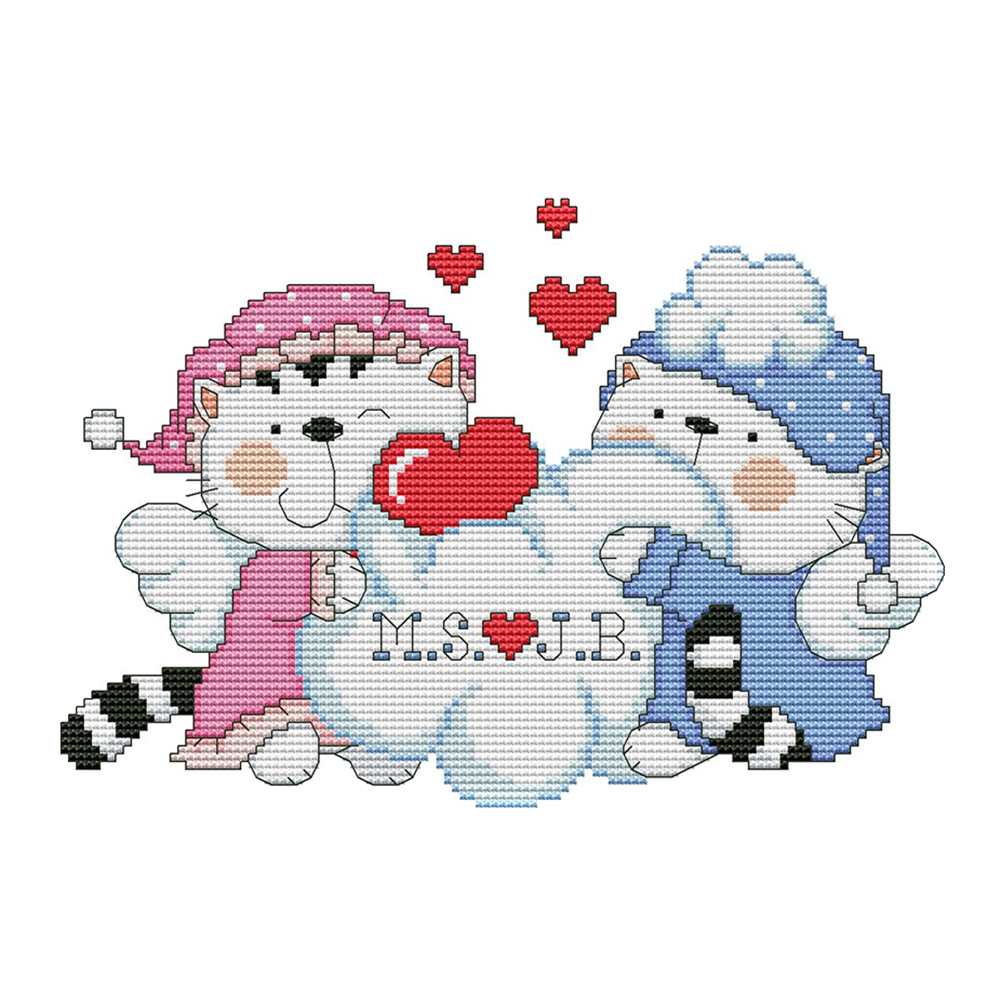 

Cat Couple - 14CT Stamped Cross Stitch - 28*20CM, 501 Original