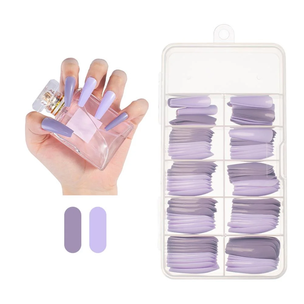 100Pcs Colorful Acrylic False Long Coffin Nails Fake Nails Flat Shape Art Tips Natural Full Cover Fake Nail Tips Manicure Tools-Nail Inspo