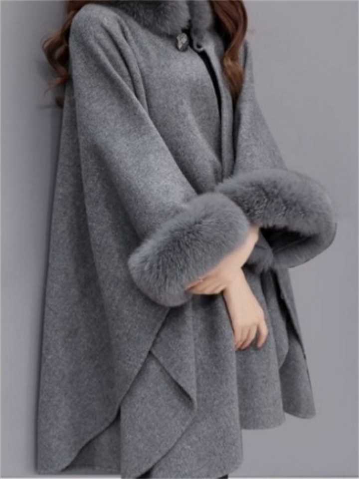 Women's Coat Cloak / Capes Daily Holiday Spring Fall Winter Long Coat Regular Fit Windproof Warm Jacket 3/4 Length Sleeve Solid Color Camel Black Gray