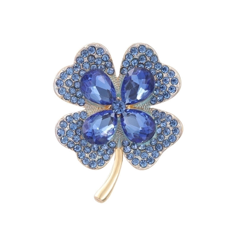 Elegant Pin Four Leaf Clover Metal Inlay Glass Women’s Brooches
