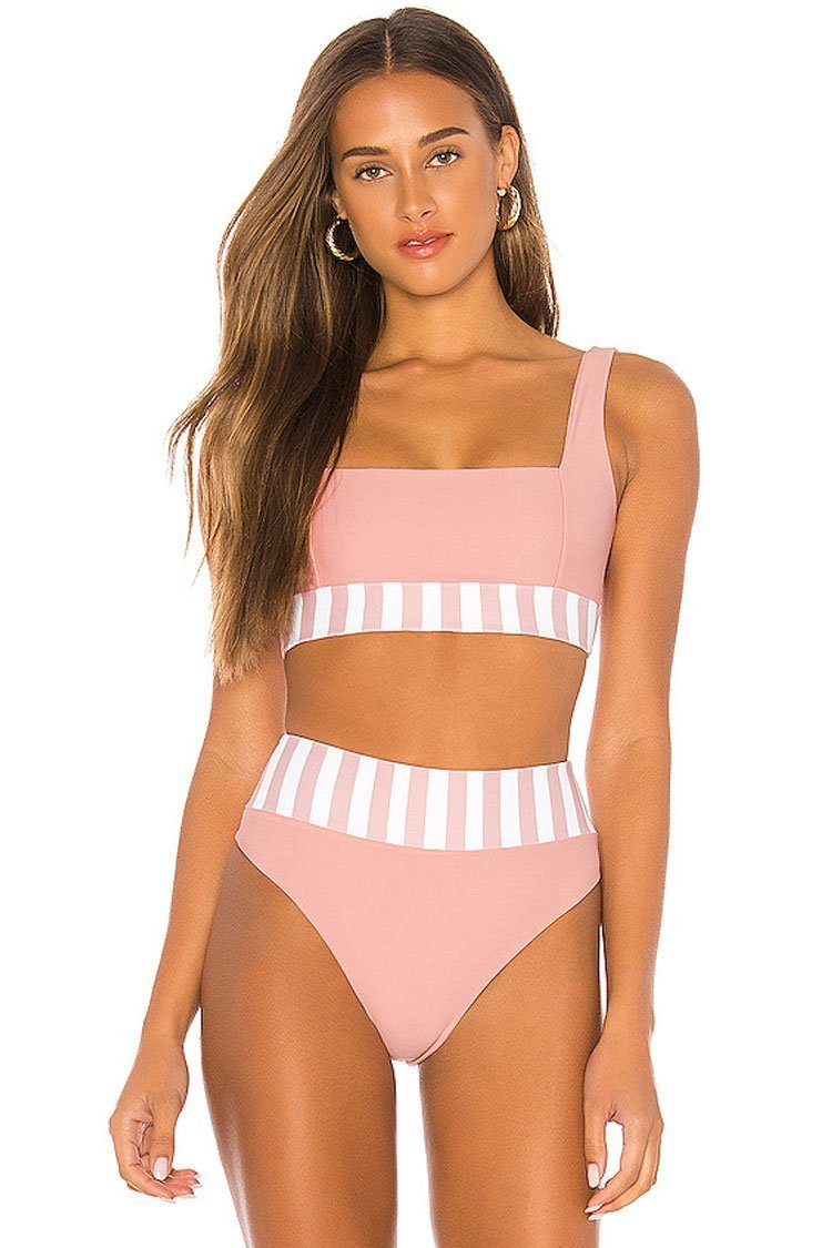 Active Striped High Waist Tank Bikini Swimsuit - Two Piece Set - Shop Trendy Women's Clothing | LoverChic