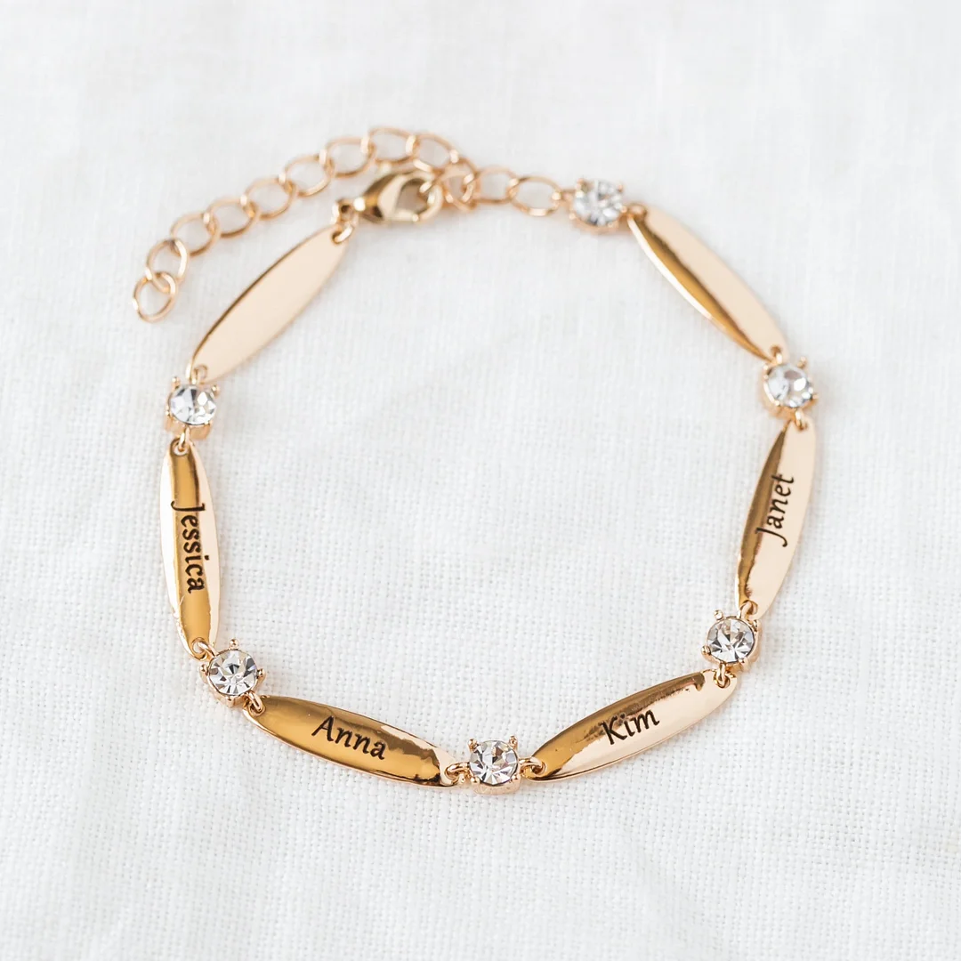 Vangogifts Custom 1-6 name Birthstone crystal carving Bracelet Best Gift for Mom Wife Girlfriend Family