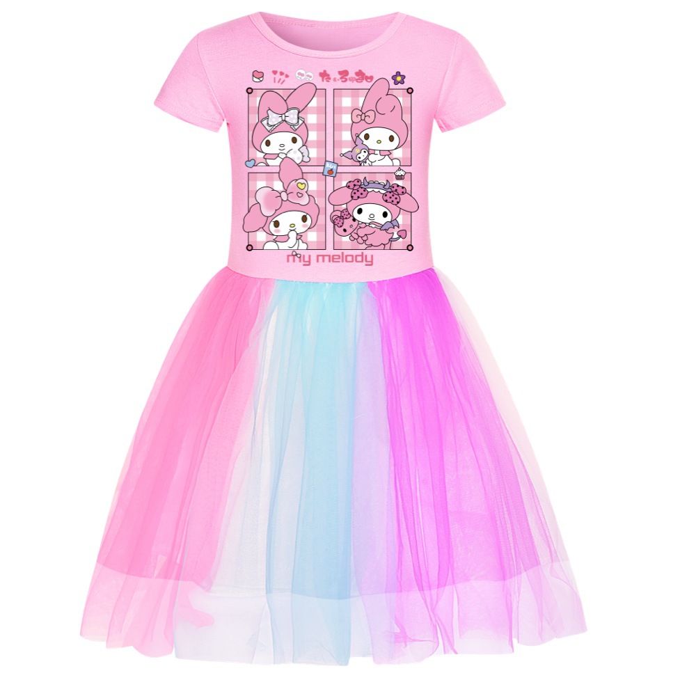 Kuromi Rainbow Star Lace Skirt for Girls - Cute Japanese Character Dress with Ruffles and Colorful Design -Mayoulove