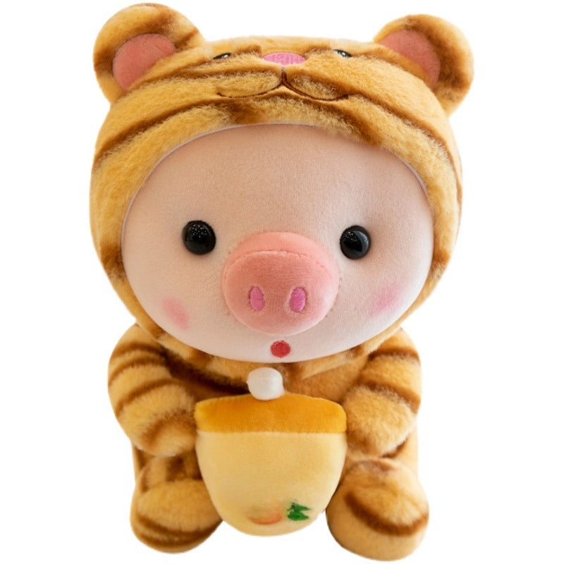 Cute Holding Bottle Pig Doll Plush Toy Little Tiger Rag Doll Christmas Doll Grasping Machine