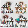 (Multi Style)Sewing Machine Girl-Full Embroidery 3 Strands 11CT Stamped Cross Stitch-40*40CM