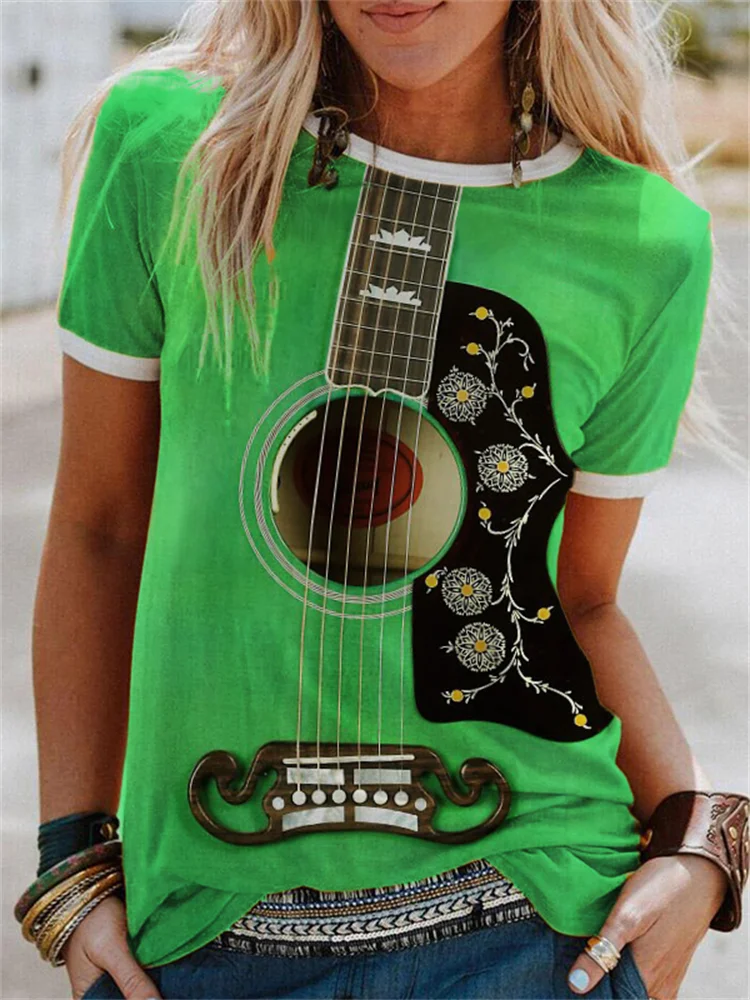 Dandelion Deco Guitar Inspired Crew Neck T Shirt