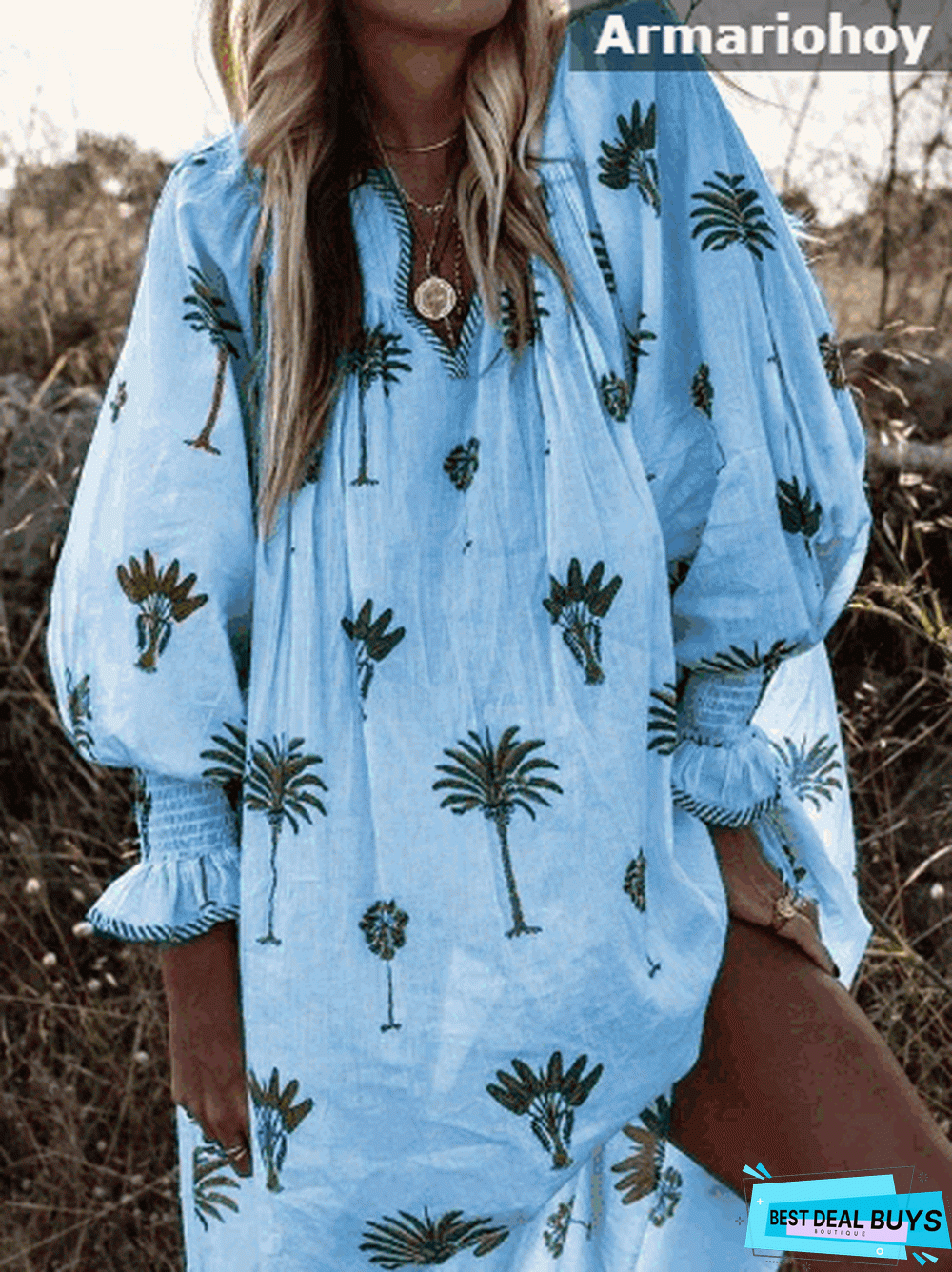 Summer Boho V Neck Beach Boho Floral Casual Mini Dress