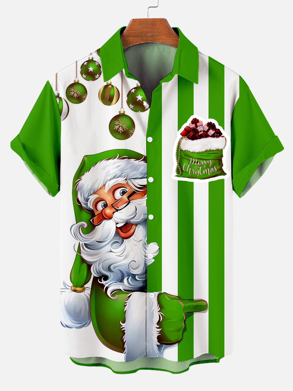 Christmas Santa Fun Striped Print Short Sleeve Shirt PLUSCLOTHESMAN