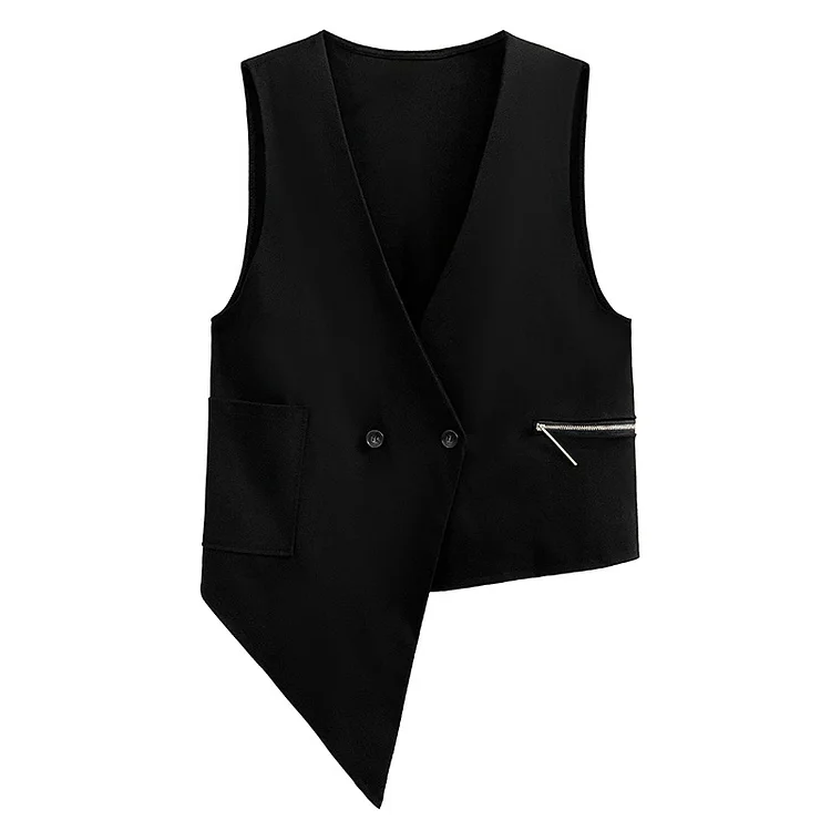 Irregular Zipper Vest and High Waist Skirt - yankia