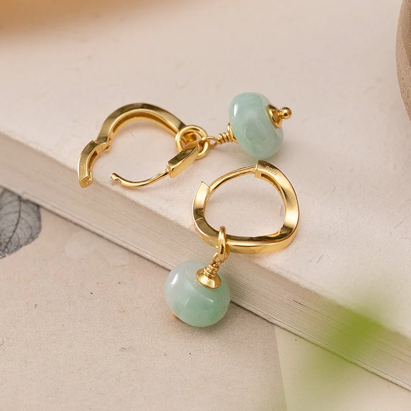 Natural Jade S925 Sliver Retro Earrings