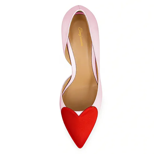 靴 HEART MOTIF POINTED TOE PUMPS Pointed Toe Stiletto High Heels Heart Patchwork Light Pink Pumps