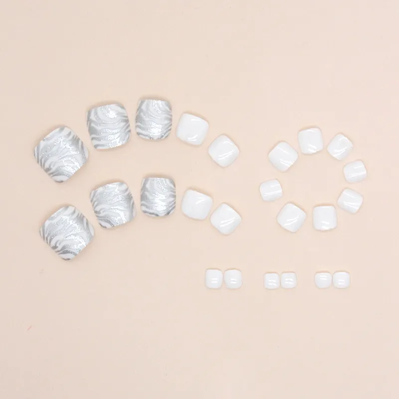 Churchf Churchf Girl Foot Leopard Print Nail Fashion Silver Gray White Flash Pink Foot Nails Fake Nails Removable Beauty Nail Piece
