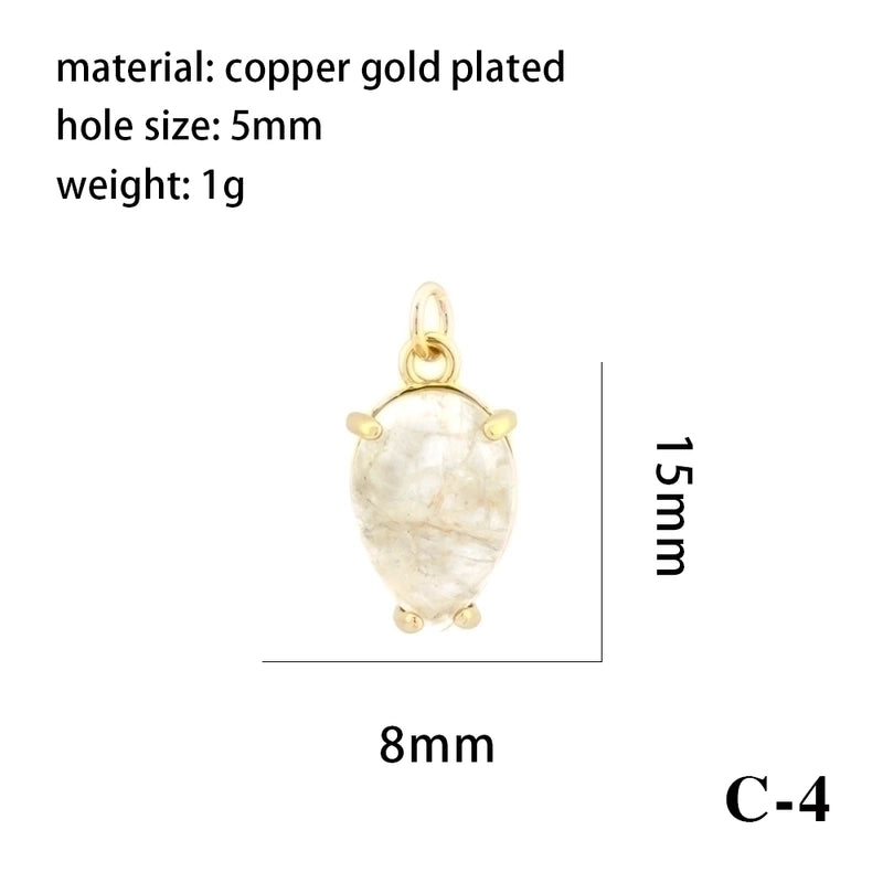 Minimalist Oval Water Droplets Heart Shape Stone Copper Plating Inlay Zircon 18k Gold Plated Charms