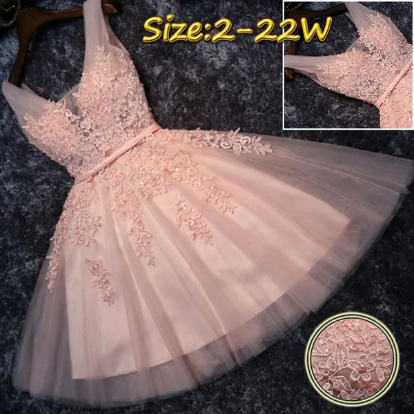 Elegant Pearl Pink Prom Dresses Sexy Prom Dress Short V Neck Appliques Beading Lace Up Knee-Length Graduation Party Gowns