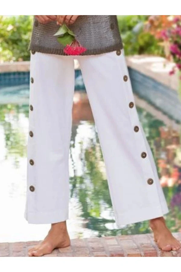 Cute Solid Casual Pant with Button