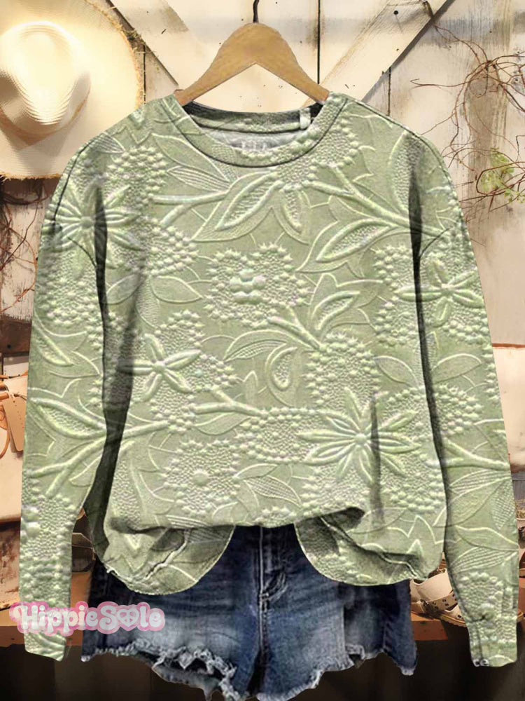 Women&rsquo;s Floral Texture Art Pattern Print Casual Sweatshirt Green / S
